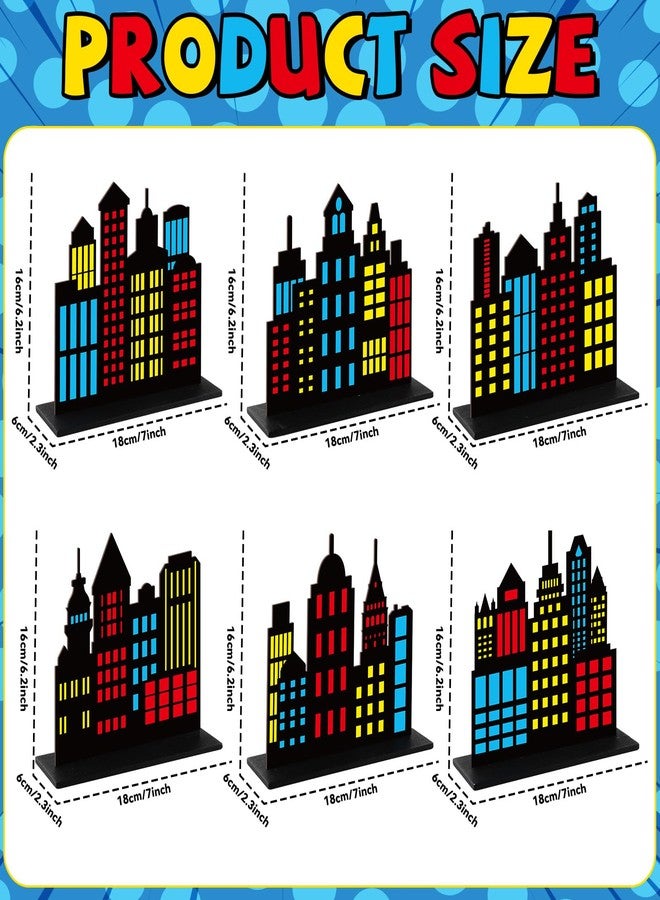 Oitnlaughter 6Pcs Hero Theme Party Decorations Skyscraper Wooden Centerpieces Colorful City Skyline Buildings Silhouette Table Decorations Sign Hero Cityscape Desk Decor for Comic Birthday Baby Shower Supplies - Image 2